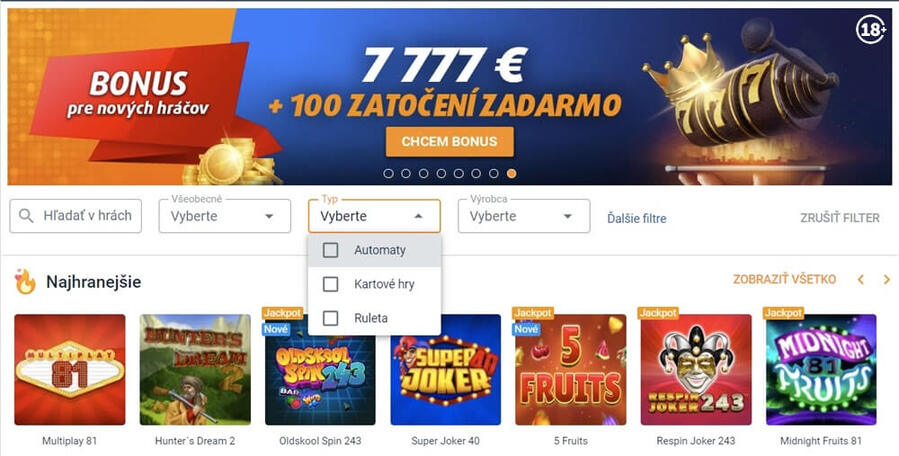 Zahrajte si Tipsport automaty zdarma